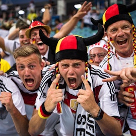 Fotbolls EM 2024 Tyska fans som jublar